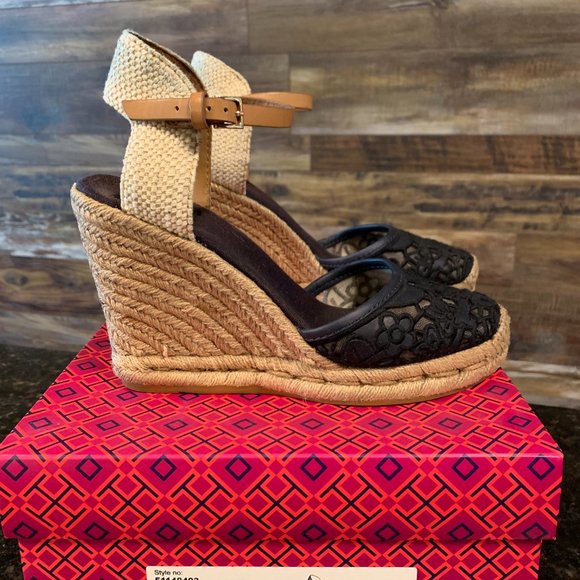 Tory Burch Lucia Lace Wedge Espadrille, Tory Navy - Picture 3 of 5